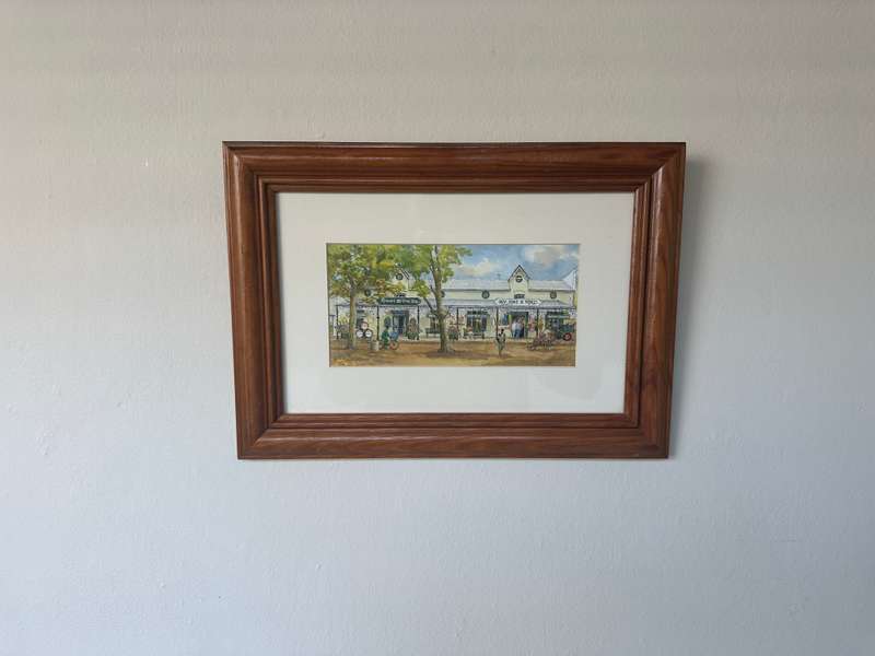 Framed Valerie Petts Print, Oom Samie se Winkel, Stellenbosch - Finished Size 36.5cm x 26cm