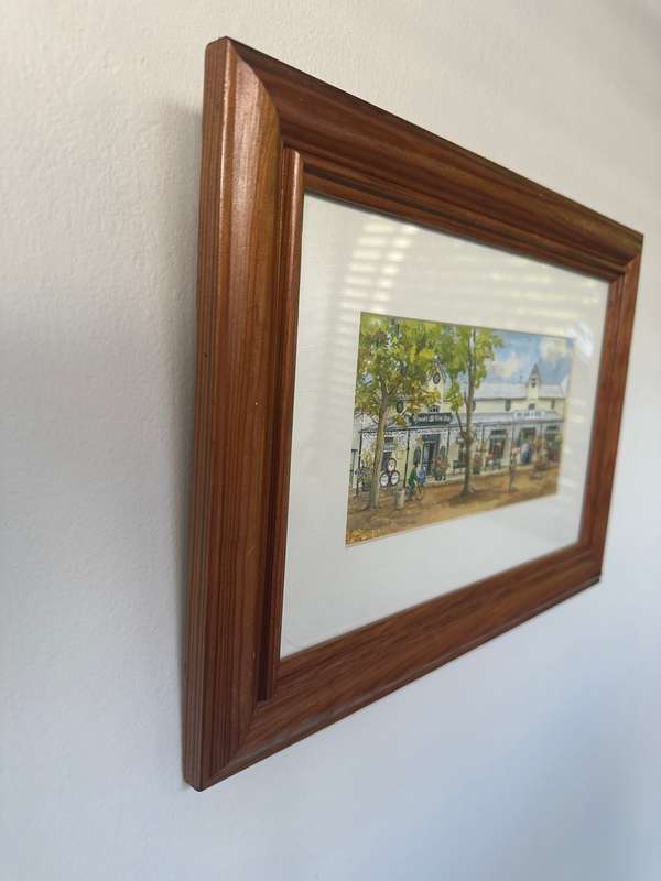Framed Valerie Petts Print, Oom Samie se Winkel, Stellenbosch - Finished Size 36.5cm x 26cm