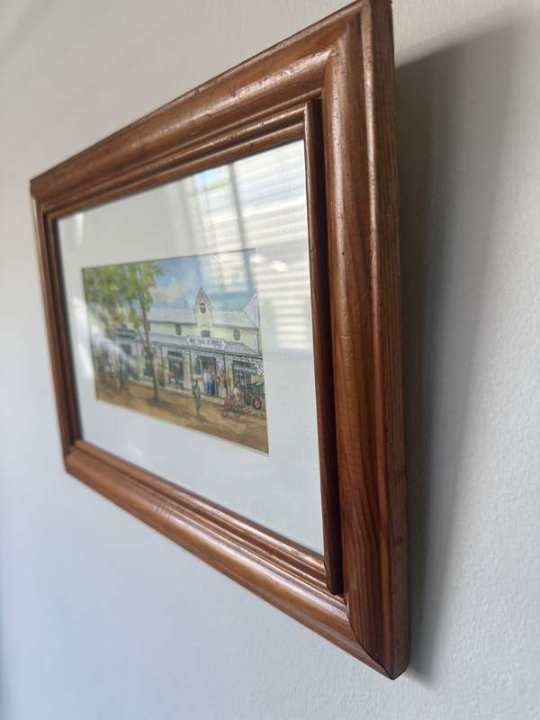 Framed Valerie Petts Print, Oom Samie se Winkel, Stellenbosch - Finished Size 36.5cm x 26cm