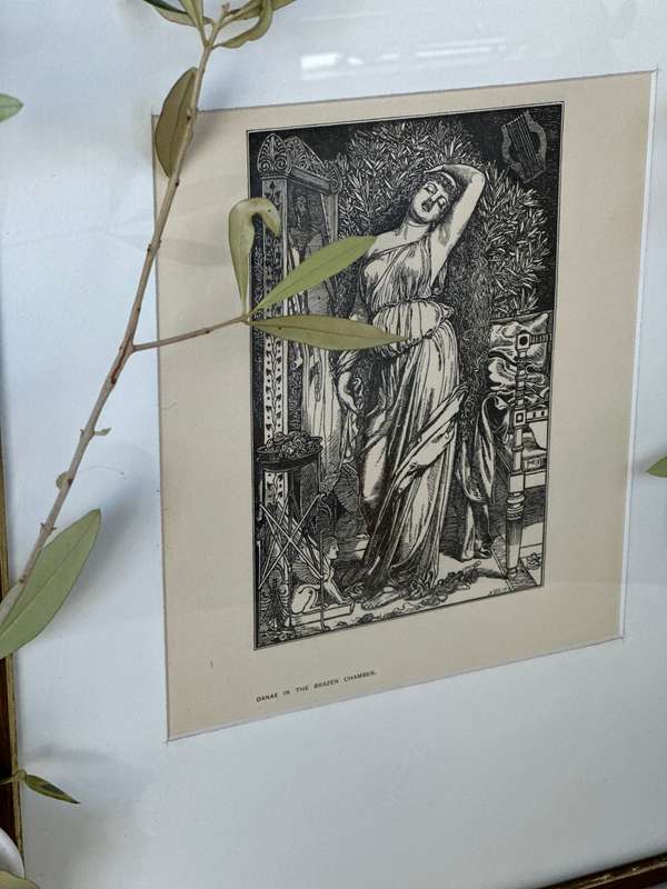 Framed Anthony Frederick Augustus Sandys Print, Danae in the Brazen Chamber - Finished Size 31.5cm x