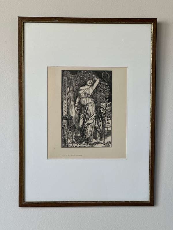Framed Anthony Frederick Augustus Sandys Print, Danae in the Brazen Chamber - Finished Size 31.5cm x