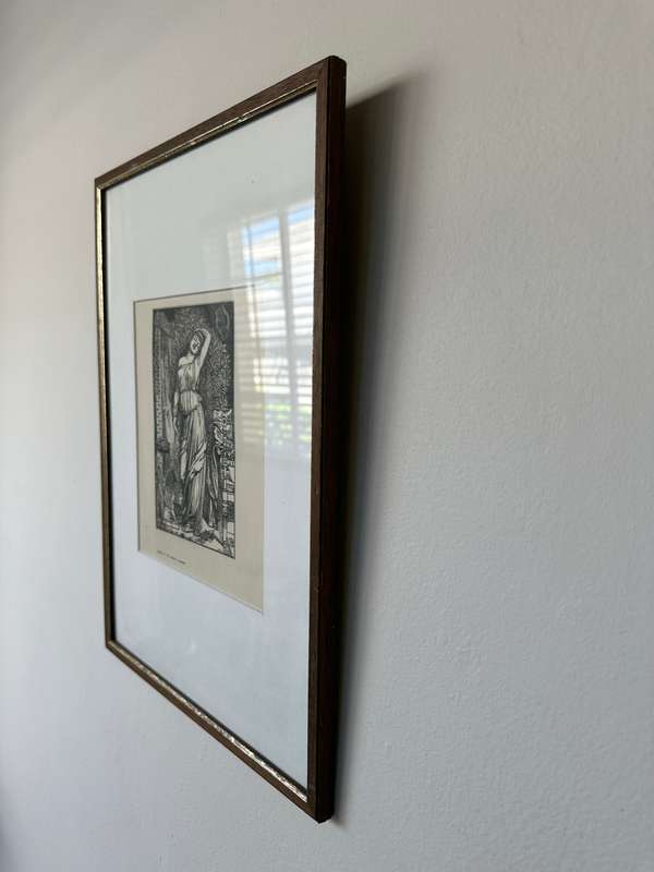 Framed Anthony Frederick Augustus Sandys Print, Danae in the Brazen Chamber - Finished Size 31.5cm x