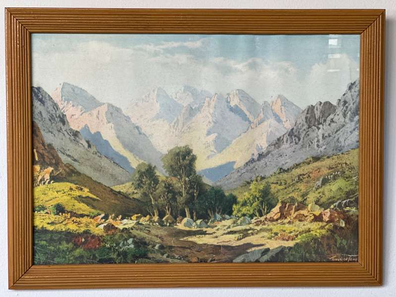 Framed Tinus De Jongh Print, Mountain Ranges Eastern Cape - Finished Size 53.5cm x 39.5cm
