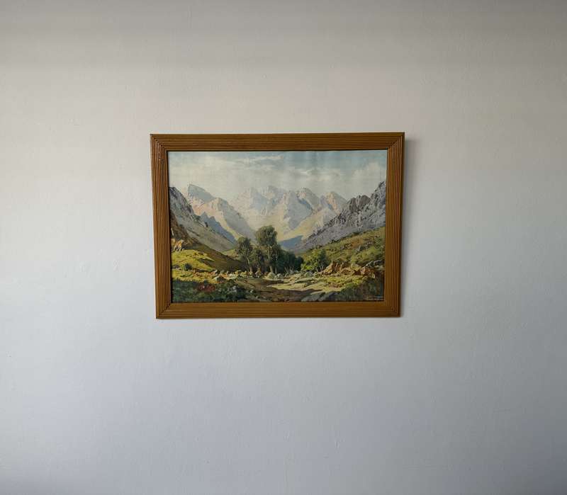 Framed Tinus De Jongh Print, Mountain Ranges Eastern Cape - Finished Size 53.5cm x 39.5cm