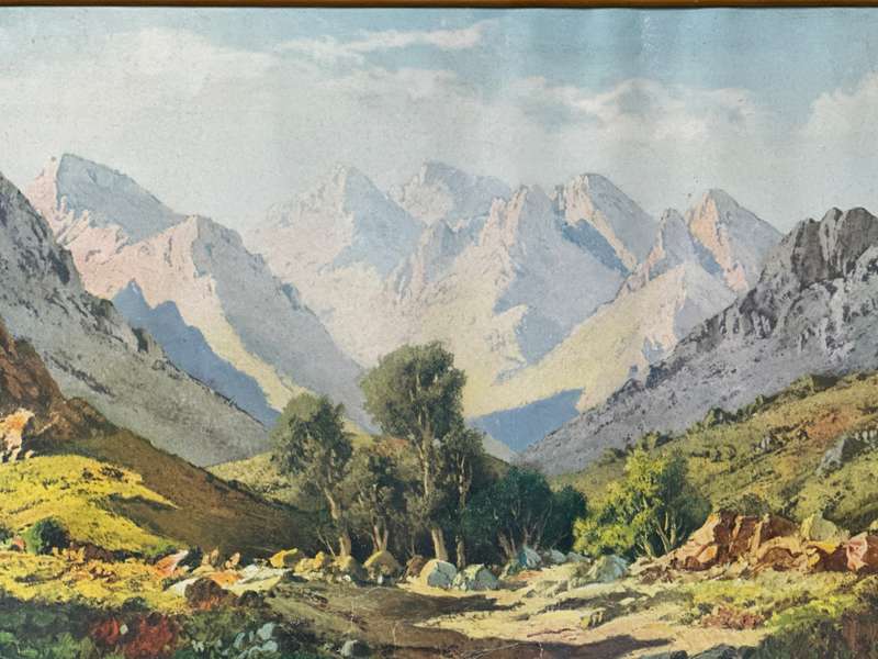 Framed Tinus De Jongh Print, Mountain Ranges Eastern Cape - Finished Size 53.5cm x 39.5cm