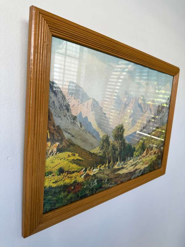 Framed Tinus De Jongh Print, Mountain Ranges Eastern Cape - Finished Size 53.5cm x 39.5cm
