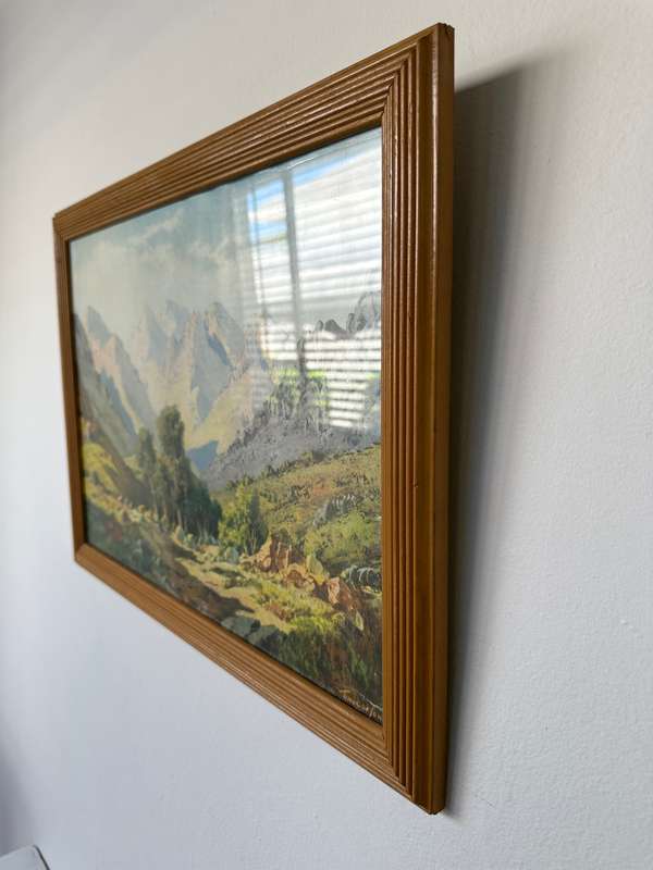 Framed Tinus De Jongh Print, Mountain Ranges Eastern Cape - Finished Size 53.5cm x 39.5cm