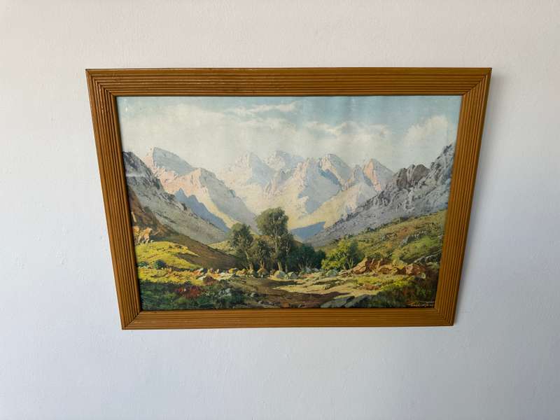 Framed Tinus De Jongh Print, Mountain Ranges Eastern Cape - Finished Size 53.5cm x 39.5cm