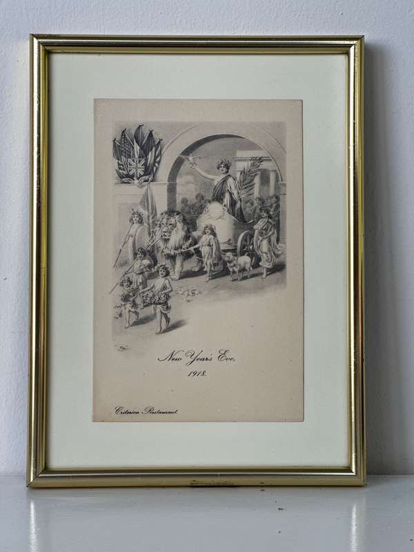 Framed Criterion Restaurant Memorabilia Vintage, New Years Eve 1918 - Finished Size 24.5cm x 32.5cm