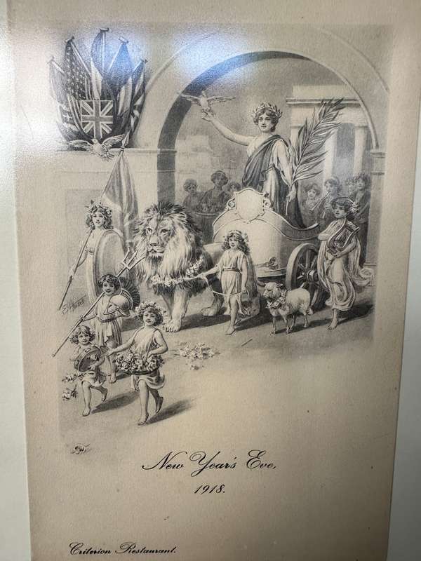 Framed Criterion Restaurant Memorabilia Vintage, New Years Eve 1918 - Finished Size 24.5cm x 32.5cm