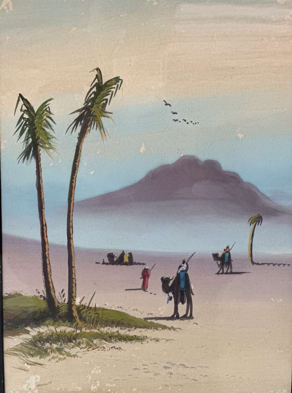 Framed Giovanni Monti 1765-1825 Original Watercolor, Camel Caravan - Finished Size 43cm x 53.5cm