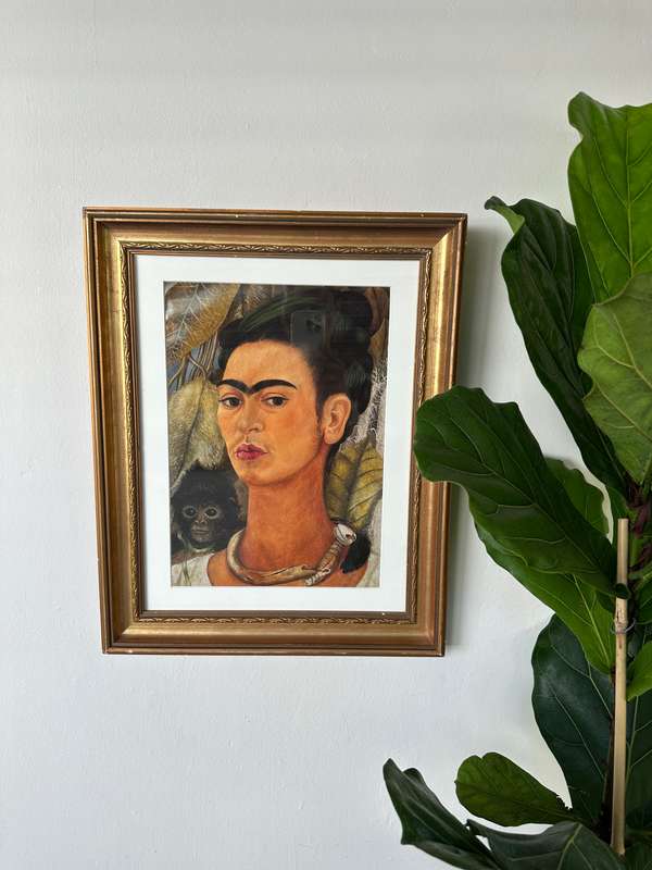Framed Frida Kahlo Print, Self-Portrait with Monkey - Finished Size 39cm x 48cm