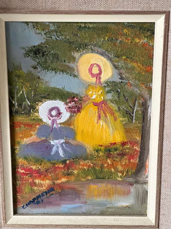 Framed Original Artwork, Victorian Girls - Finished Size 23.5cm x 28.5cm