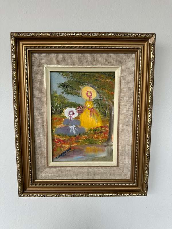 Framed Original Artwork, Victorian Girls - Finished Size 23.5cm x 28.5cm
