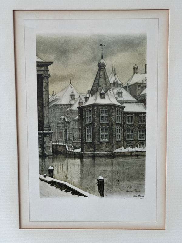 Framed Anton Franciscus Pieck Print (Dutch), Den Haag - Finished Size 26.5cm x 36.5cm