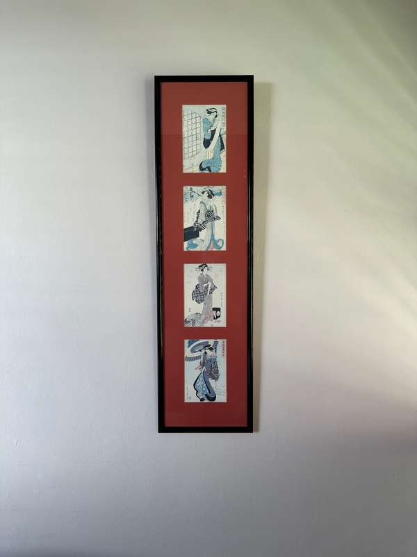 Framed Japanese Woodcut Prints (4 Prints) - Finished Size 25cm x 92cm
