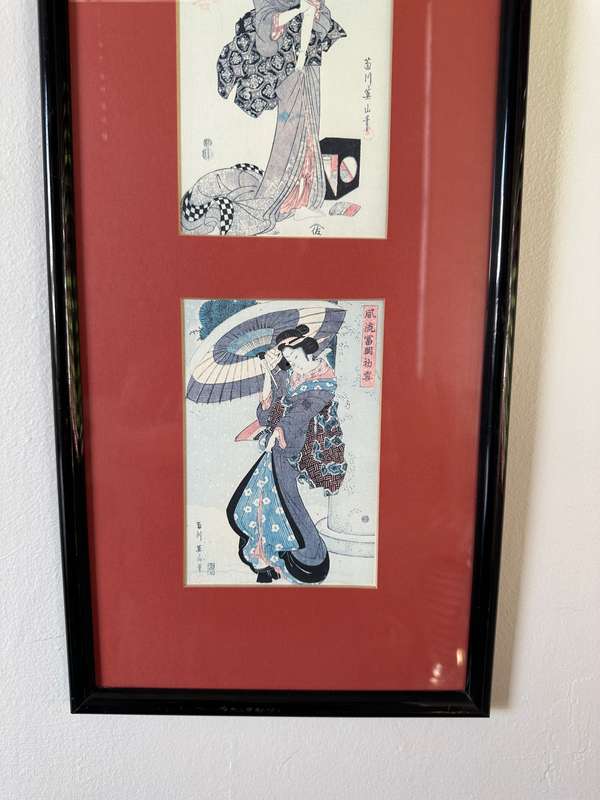 Framed Japanese Woodcut Prints (4 Prints) - Finished Size 25cm x 92cm