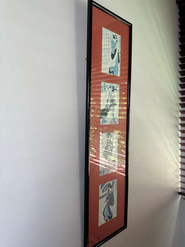 Framed Japanese Woodcut Prints (4 Prints) - Finished Size 25cm x 92cm
