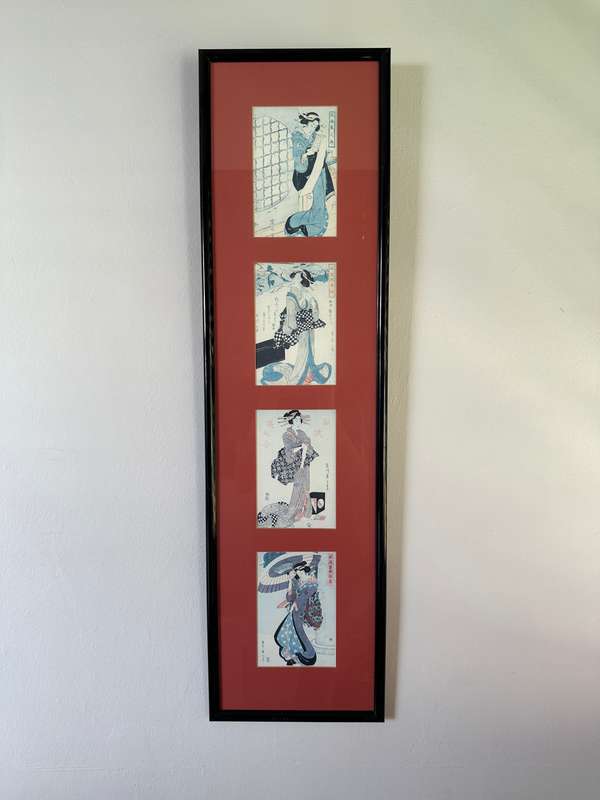 Framed Japanese Woodcut Prints (4 Prints) - Finished Size 25cm x 92cm