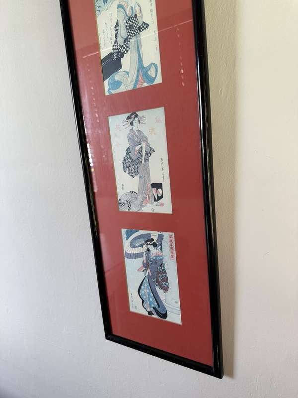 Framed Japanese Woodcut Prints (4 Prints) - Finished Size 25cm x 92cm