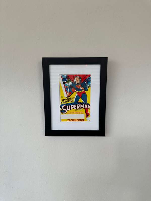 Framed Picture, Superman 1941 - Size 18cm x 23cm (Clear Glass, Single Mount, Plastic Frame)