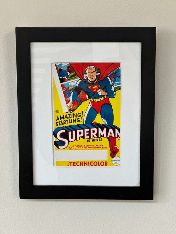 Framed Picture, Superman 1941 - Size 18cm x 23cm (Clear Glass, Single Mount, Plastic Frame)