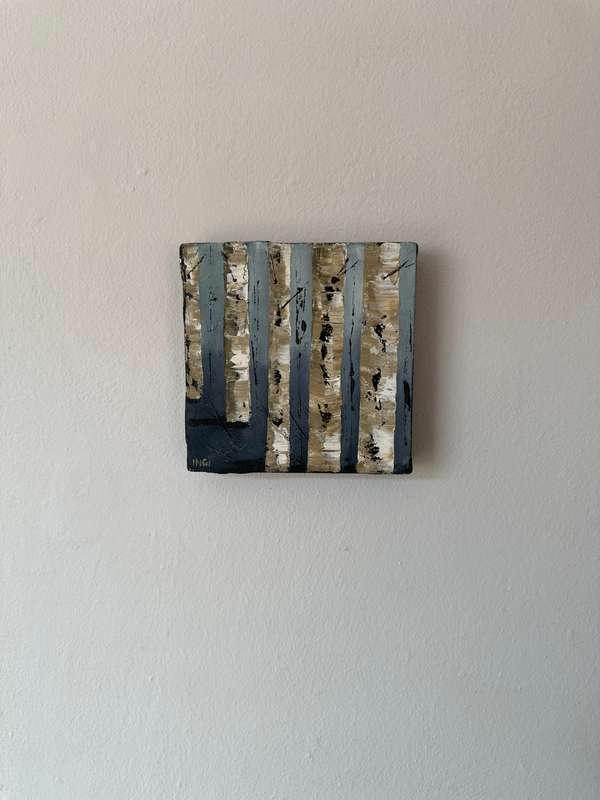 Original Artwork Stretched on Canvas - Ingi, Birch Trees - Finished Size 15cm x 15cm (Depth 3cm)