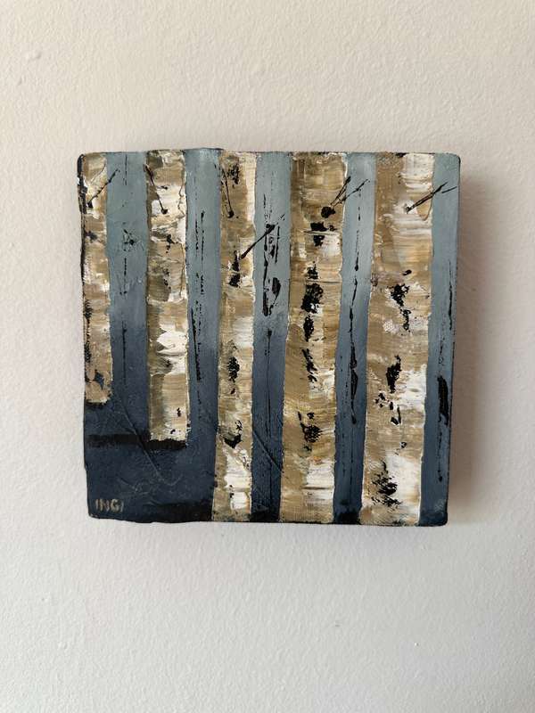 Original Artwork Stretched on Canvas - Ingi, Birch Trees - Finished Size 15cm x 15cm (Depth 3cm)