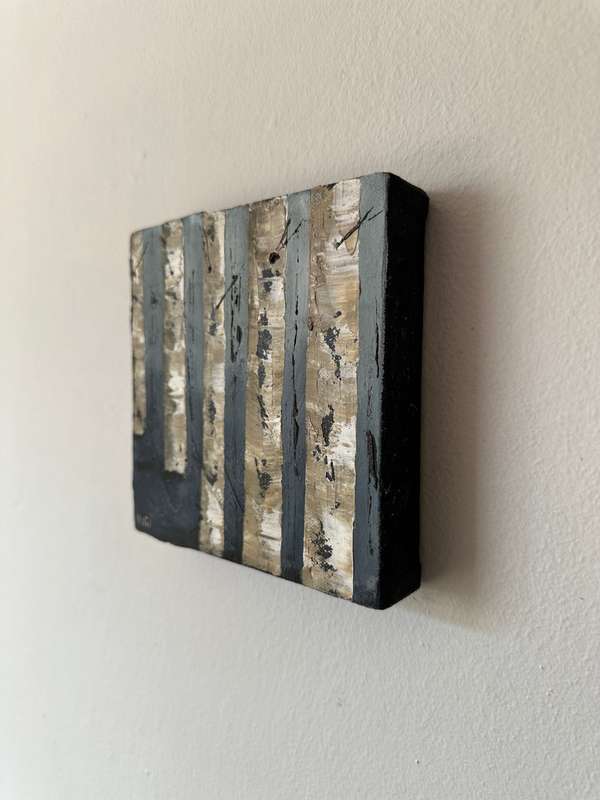 Original Artwork Stretched on Canvas - Ingi, Birch Trees - Finished Size 15cm x 15cm (Depth 3cm)