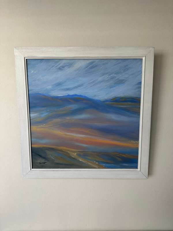 Framed Original Artwork on Stretched Canvas, Pam Edgar, Landscape, Finished Size 58.5cm x 58.5cm