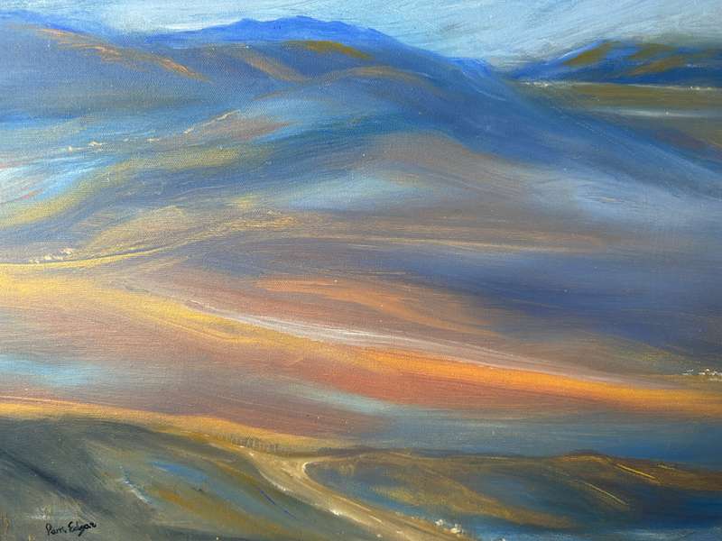 Framed Original Artwork on Stretched Canvas, Pam Edgar, Landscape, Finished Size 58.5cm x 58.5cm