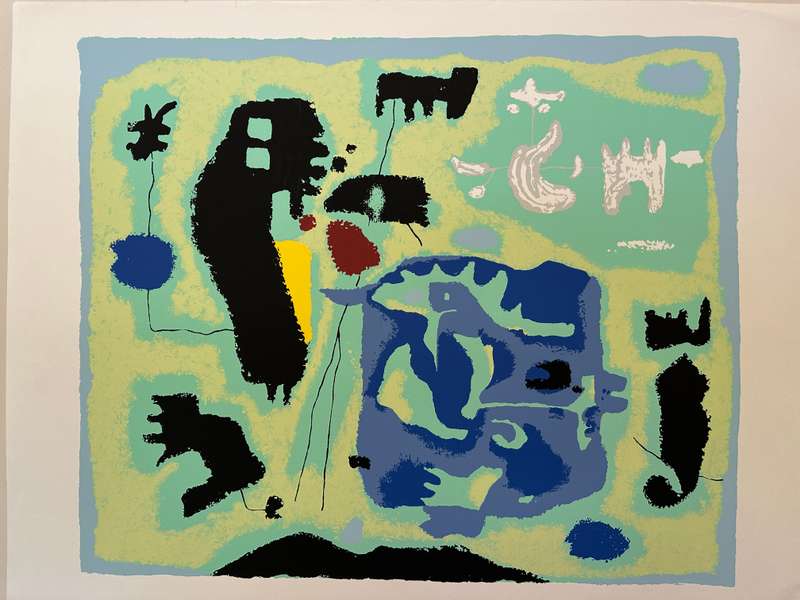 Silkscreen Print - Willi Baumeister, Komposition in Grun - Size 90cm x 70cm