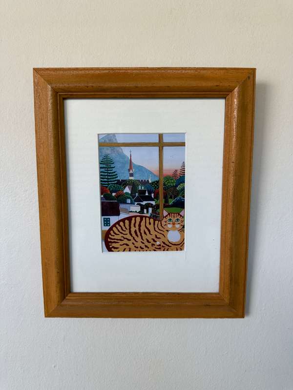 Framed Print, Cat at a Window - Finished Size 24.5cm x 29cm