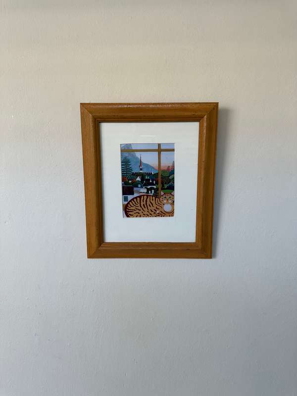 Framed Print, Cat at a Window - Finished Size 24.5cm x 29cm