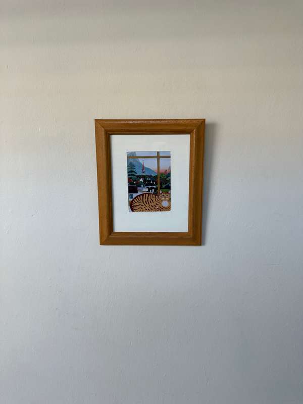 Framed Print, Cat at a Window - Finished Size 24.5cm x 29cm
