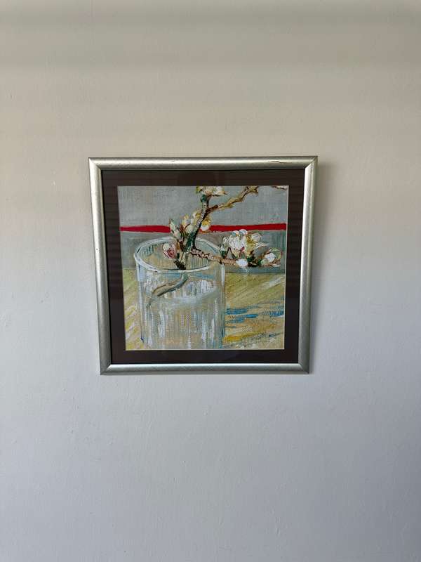 Framed Vincent van Gogh Print, Blossoming Almond Branch in a Glass - Finished Size 37cm x 37cm