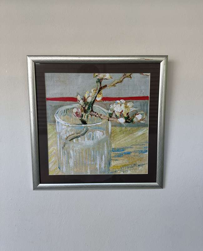 Framed Vincent van Gogh Print, Blossoming Almond Branch in a Glass - Finished Size 37cm x 37cm