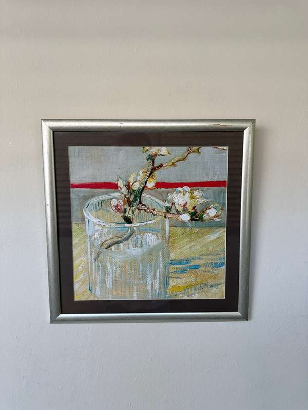 Framed Vincent van Gogh Print, Blossoming Almond Branch in a Glass - Finished Size 37cm x 37cm