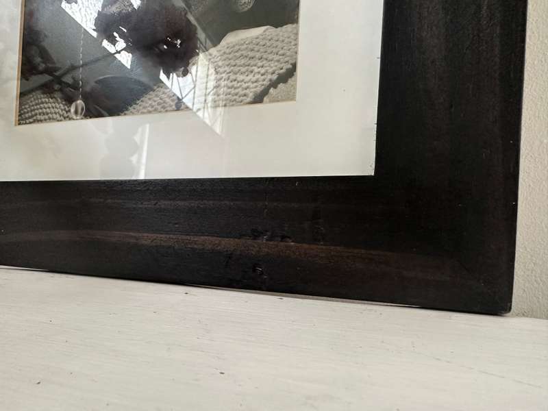 Framed Buddha Print - Black & White, Size 31cm x 31cm (slight dents in wooden frame, last picture)