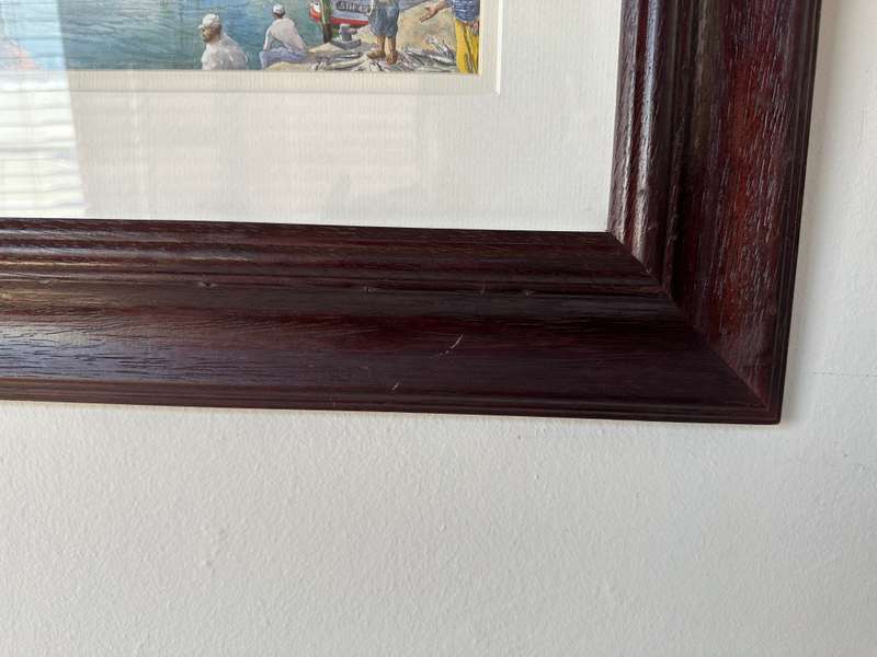 Framed Print - Harbour Scene - Size 45cm x 35cm (Double Mounted & Wooden Frame)