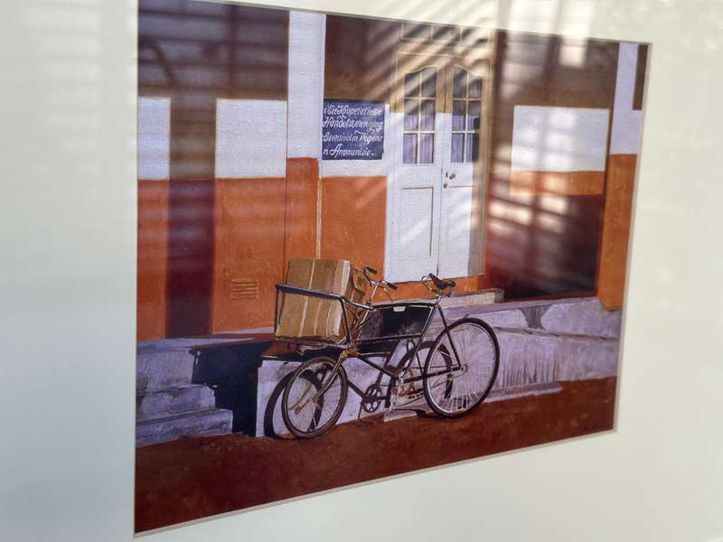Framed John Barnett Kramer Print, Bicycle Karoo: Size 53.5cm x 43.5cm