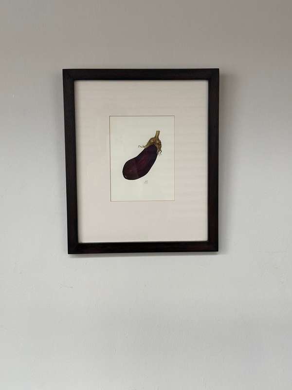 Set of 2 signed Drawings, Red Pepper & Eggplant, Wooden Frame, Finished Size - 31cm x 37cm art print