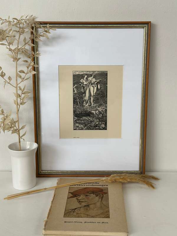 Framed Anthony Frederick Augustus Sandys Print - Amor Mundi - Finished Size 32cm x 44cm