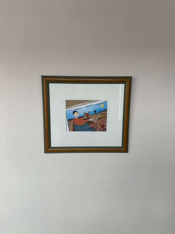 Framed Pieter van der Westhuizen Print, Woman on a Bicycle - Finished Size 37cm x 33cm