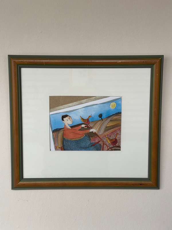 Framed Pieter van der Westhuizen Print, Woman on a Bicycle - Finished Size 37cm x 33cm