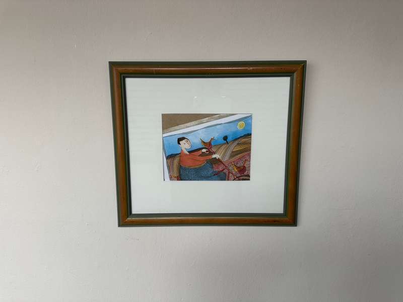 Framed Pieter van der Westhuizen Print, Woman on a Bicycle - Finished Size 37cm x 33cm