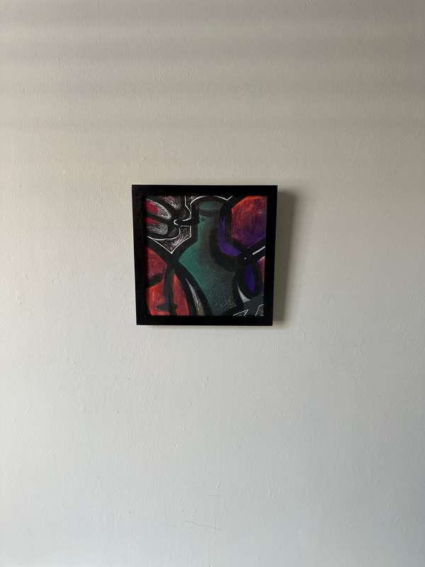 Box Framed Original Abstract Artwork, Acrylic and Chalk on Paper - Finished Size 25.5cm x 25.5cm