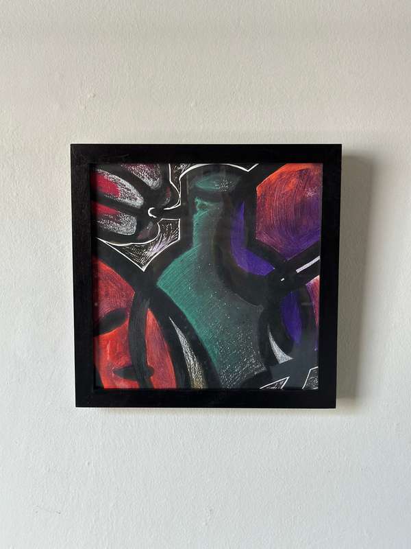 Box Framed Original Abstract Artwork, Acrylic and Chalk on Paper - Finished Size 25.5cm x 25.5cm