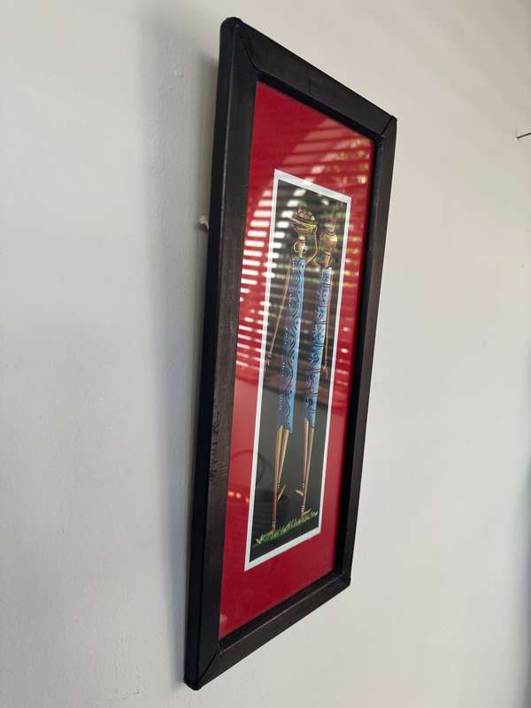 Framed Original African Art, Clear Glass, Wood Frame - Finished Size 21.5cm x 26.5cm