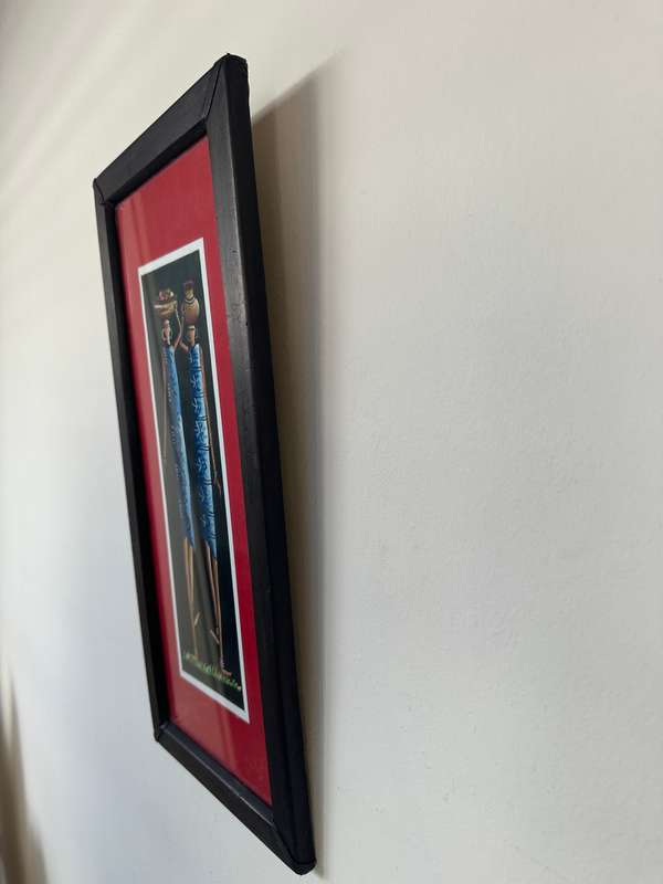 Framed Original African Art, Clear Glass, Wood Frame - Finished Size 21.5cm x 26.5cm